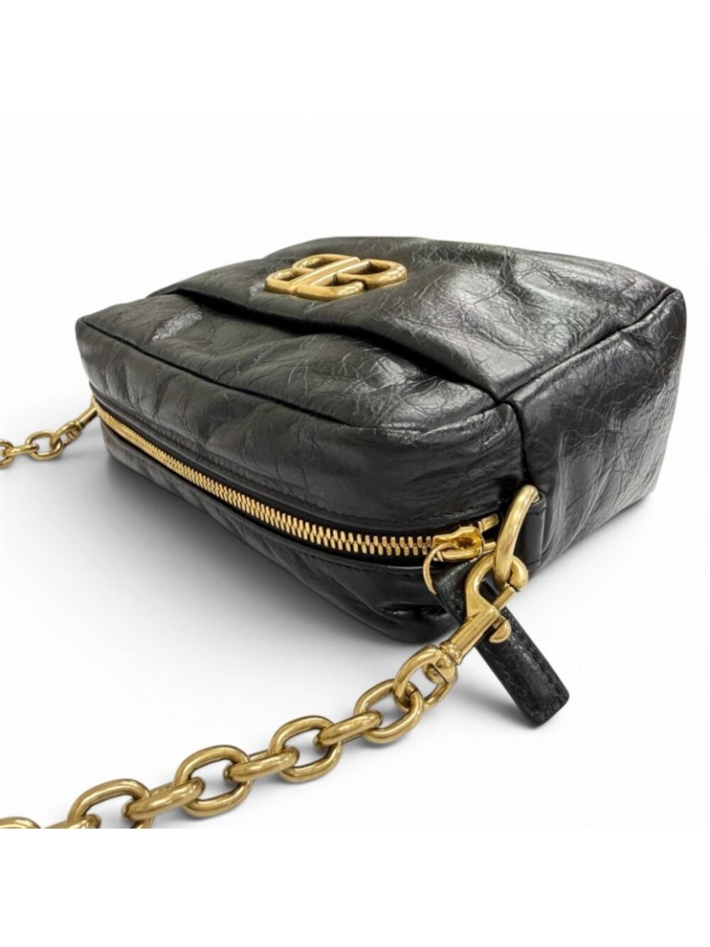 Balenciaga Monaco Arena Calfskin Camera Bag Chain Black Antique Gold - Picture 3 of 13